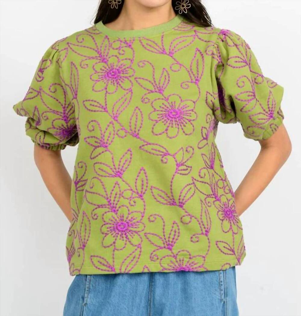 NEW IVY JANE floral vines knit top in green